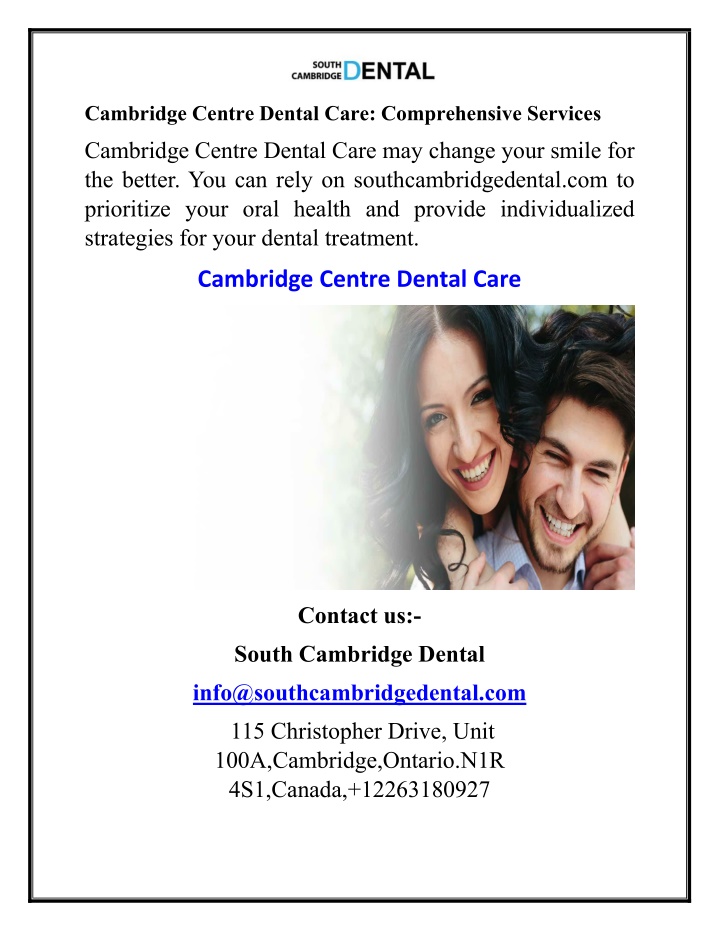 cambridge centre dental care comprehensive n.w
