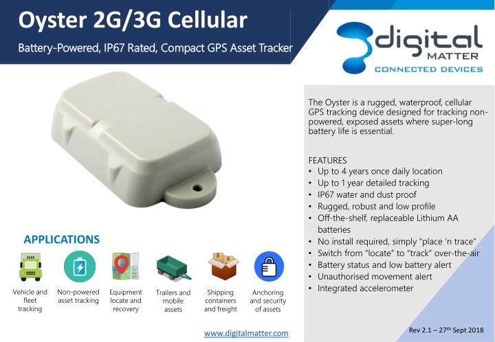Oyster GPS Asset Tracker - Rugged, Waterproof, Long Battery Life