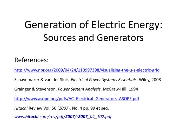Generation of Electric Energy: Sources and Generators