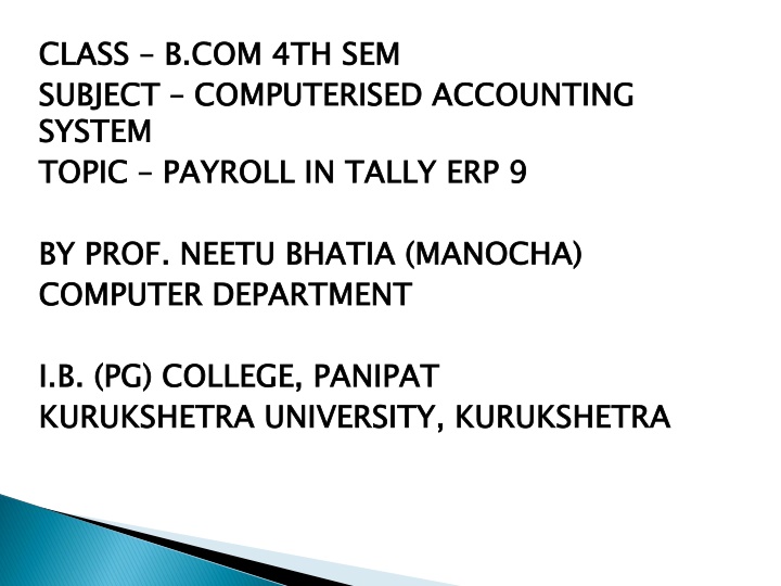 Computerized Accounting System & Payroll Management in Tally.ERP 9