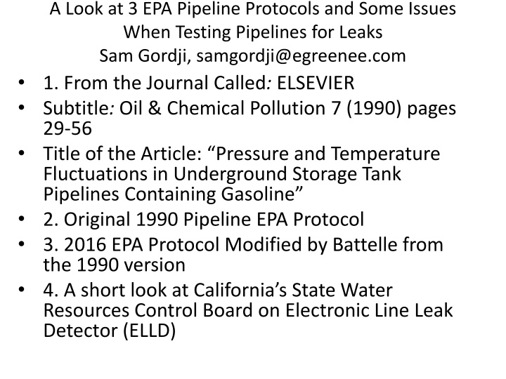 EPA Pipeline Protocols and Leak Detection Methods