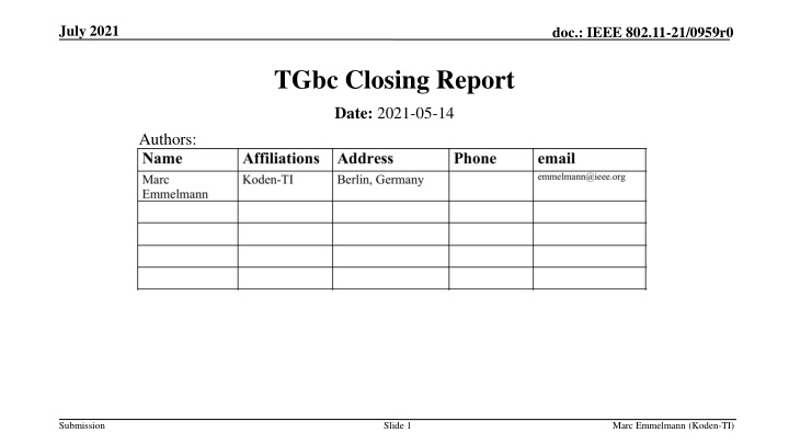 TGbc Closing Report
