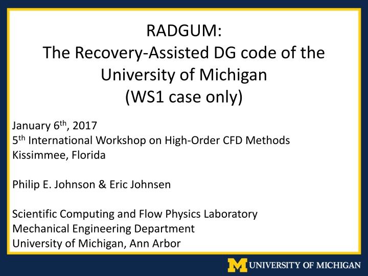 Recovery-Assisted DG Code Overview at University of Michigan