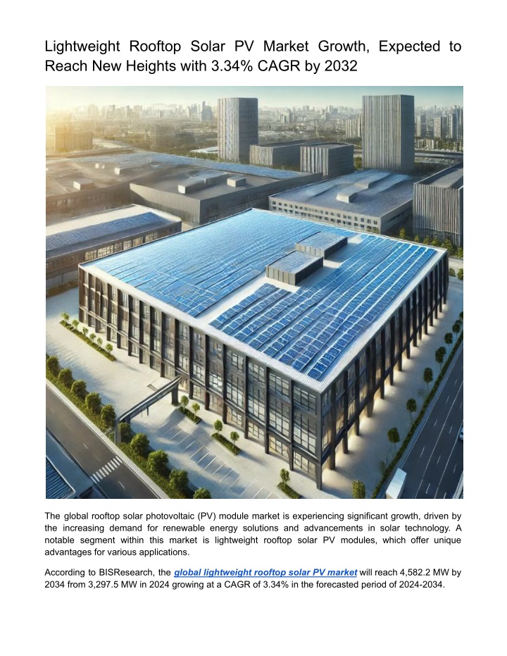 lightweight rooftop solar pv market growth n.w
