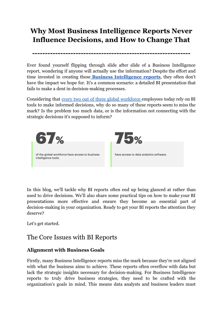 why most business intelligence reports never n.w