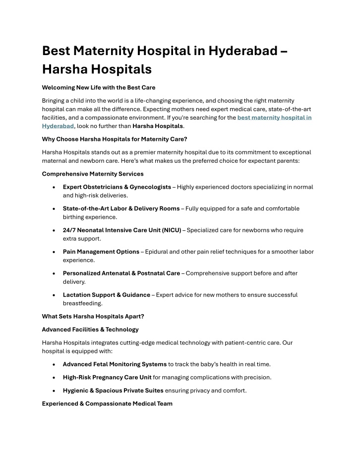 best maternity hospital in hyderabad harsha n.w