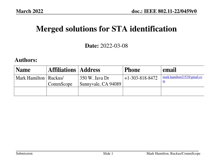 Merged Solutions for STA Identification in IEEE 802.11-22
