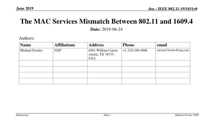 IEEE 802.11 and 1609.4 MAC Services Mismatch