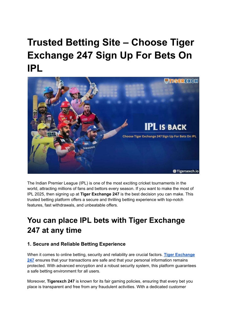trusted betting site choose tiger exchange n.w