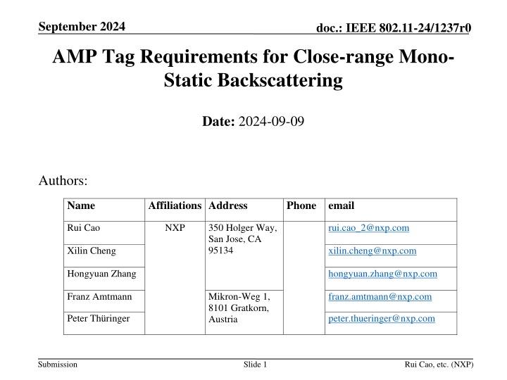 AMP Tag Requirements for Close-range Backscattering