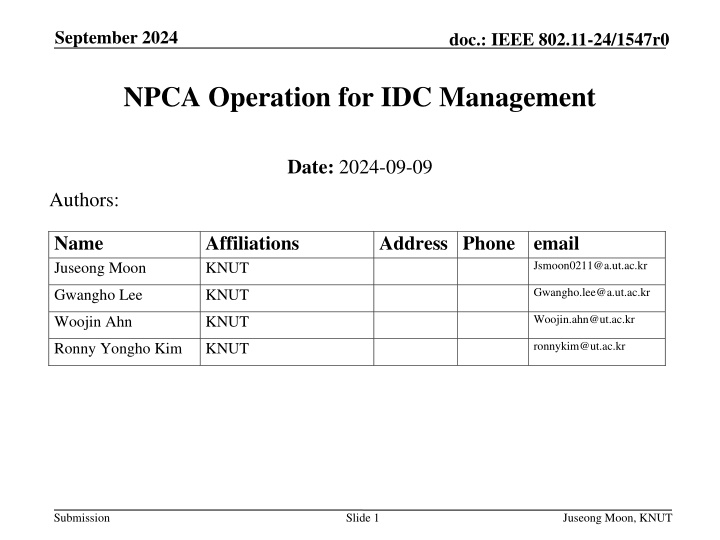 NPCA Operation for IDC Management