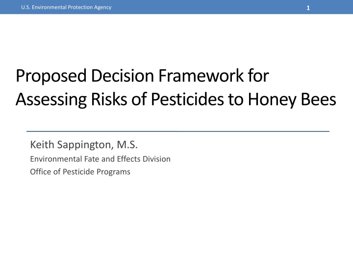 Proposed Decision Framework for Assessing Risks of Pesticides to Honey Bees