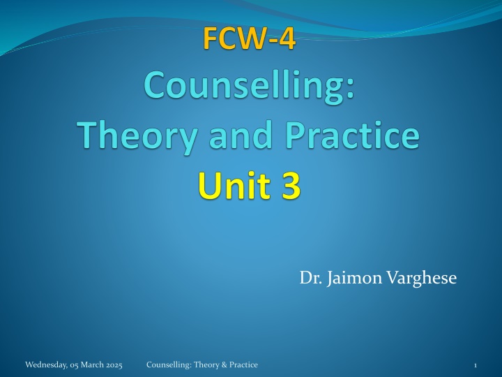 Counselling: Theory & Practice - Learner Objectives