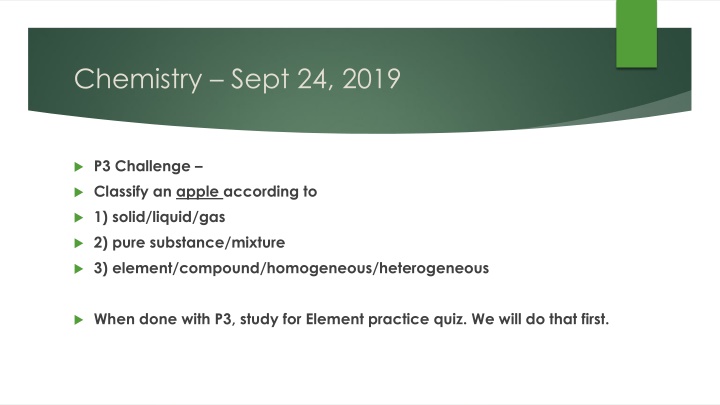Classifying Matter: Apple and Element Practice Quiz