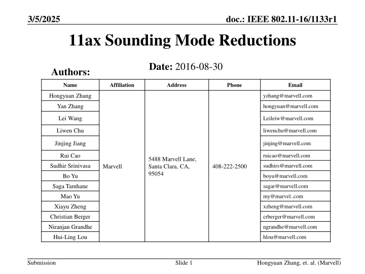 IEEE 802.11-16/1133r1 11ax Sounding Mode Reductions
