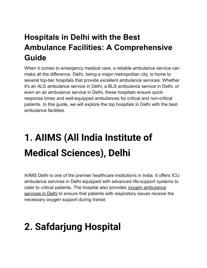 hospitals in delhi with the best ambulance n.w