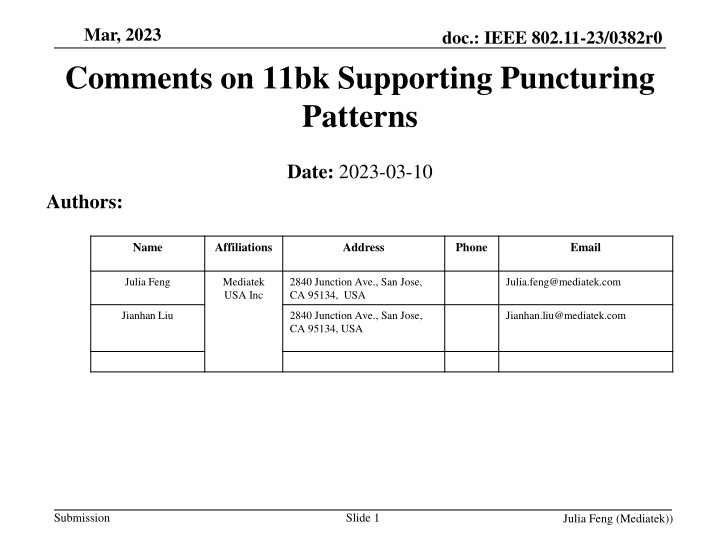 Comments on IEEE 802.11-23 Supporting Puncturing Patterns