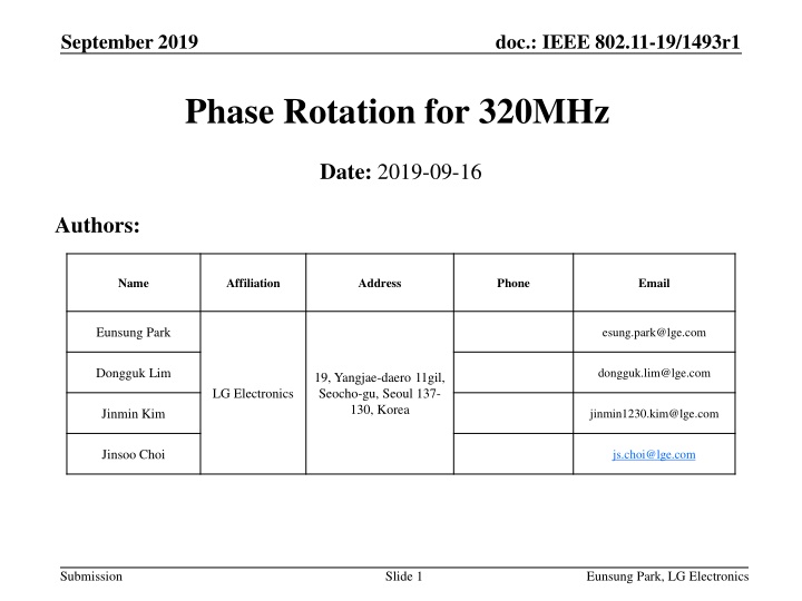 IEEE 802.11-19/1493r1 Phase Rotation for 320MHz