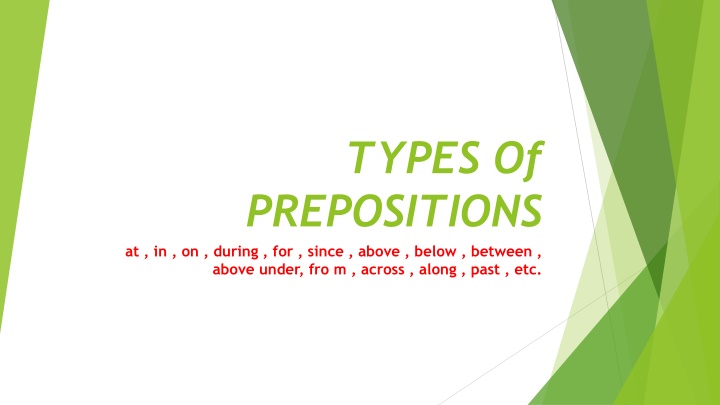 Types of Prepositions and Their Main Uses