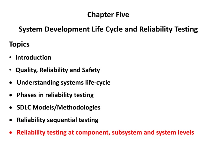 System Development Life Cycle and Reliability Testing Topics