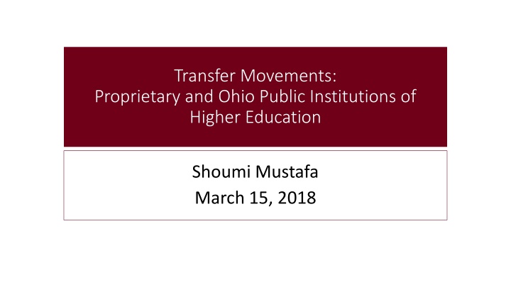 Transfer Movements in Ohio Higher Education Institutions