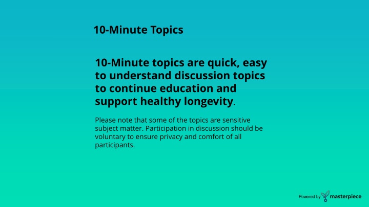 Quick Topics for Healthy Longevity