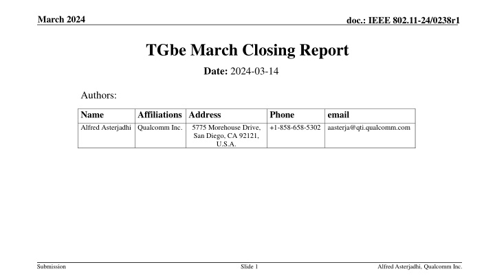 TGbe March Closing Report