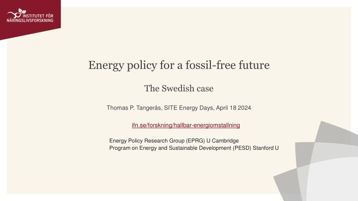 Energy policy for a fossil-free future