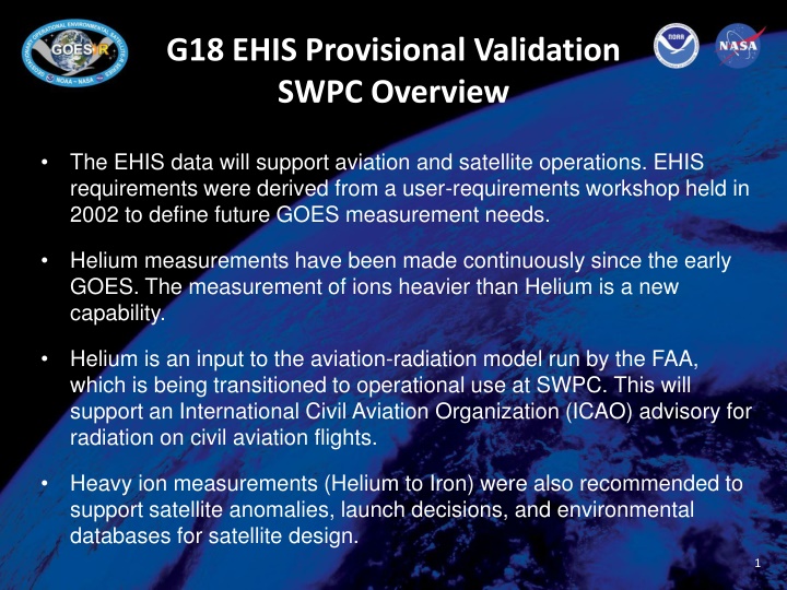 G18 EHIS Provisional Validation  SWPC Overview