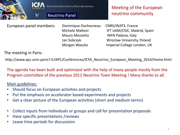 European Neutrino Community Meeting Agenda 2014