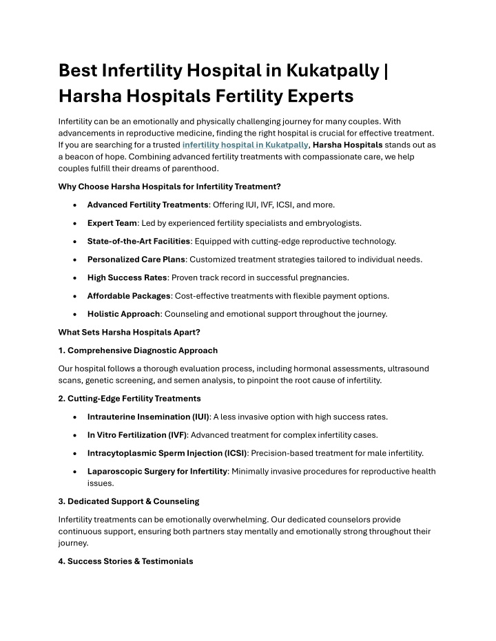 best infertility hospital in kukatpally harsha n.w