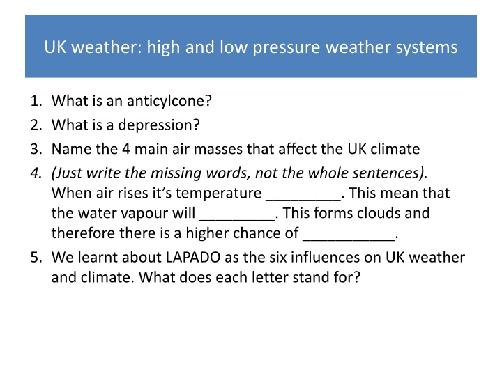 UK weather: high and low pressure weather systems