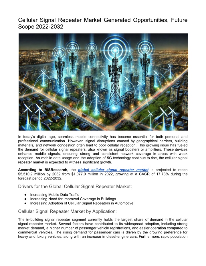 cellular signal repeater market generated n.w