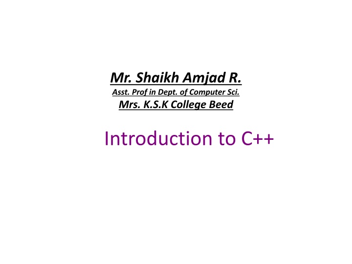 Introduction to C++ Programming Language