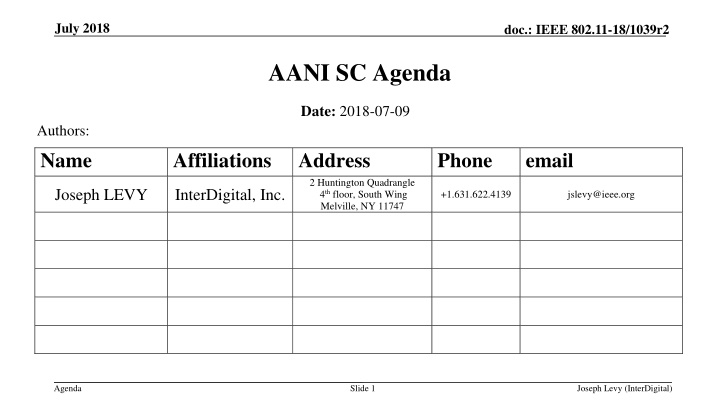 IEEE 802.11-18/1039r2 AANI SC Agenda July 2018