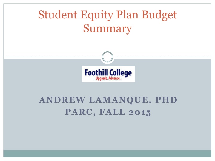 Foothill College Equity Plan Activities Summary