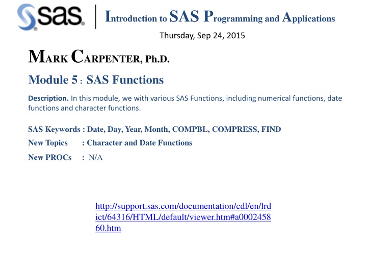 SAS Functions Overview and Usage