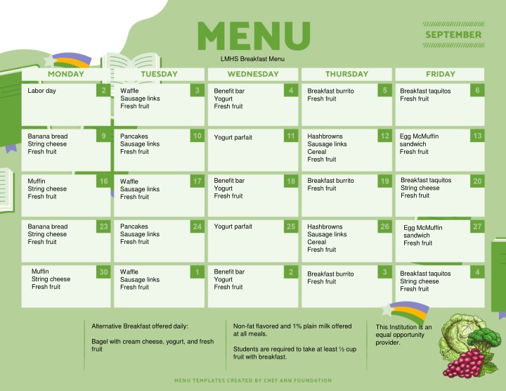 LMHS & LMUSD Breakfast and Lunch Menus