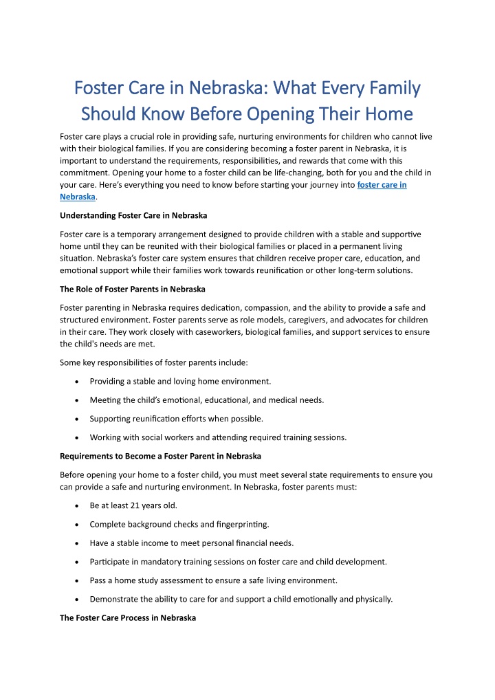 foster care in nebraska what every family foster n.w