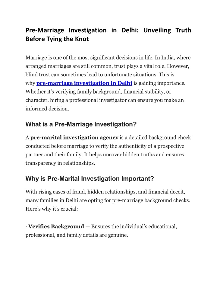 pre marriage investigation in delhi unveiling n.w
