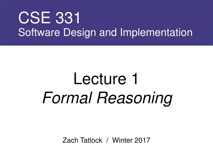 Introduction to Formal Reasoning in Software Design