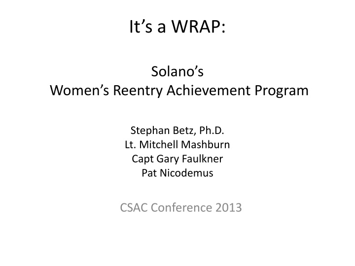 Reducing Recidivism Through Evidence-Based Practices for Women