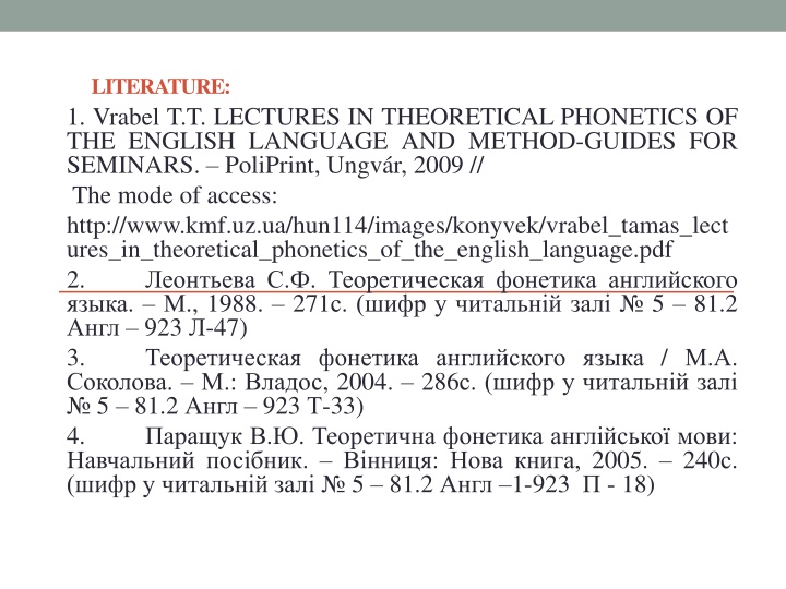 Theoretical Phonetics of the English Language
