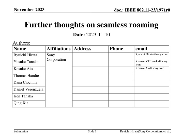 Recap: Architecture for Seamless Roaming in UHR SG - November 2023