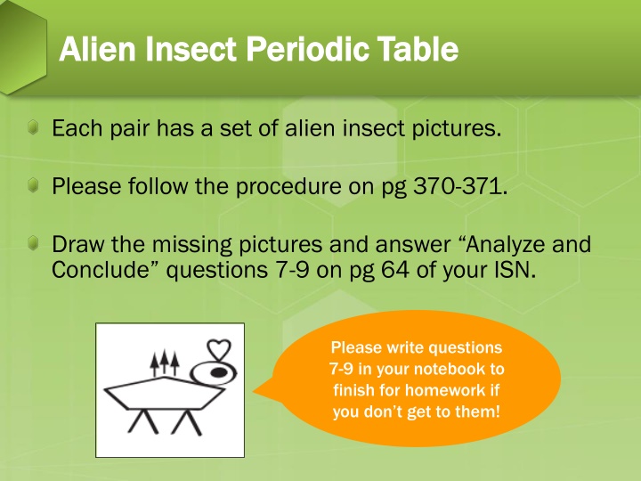 Alien Insect Periodic Table with Missing Pictures and Questions