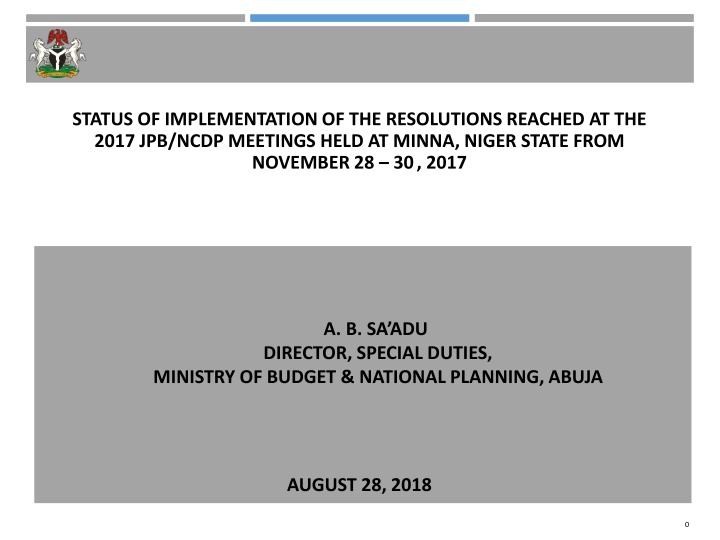 Implementation Outcomes of 2017 JPB/NCDP Meetings