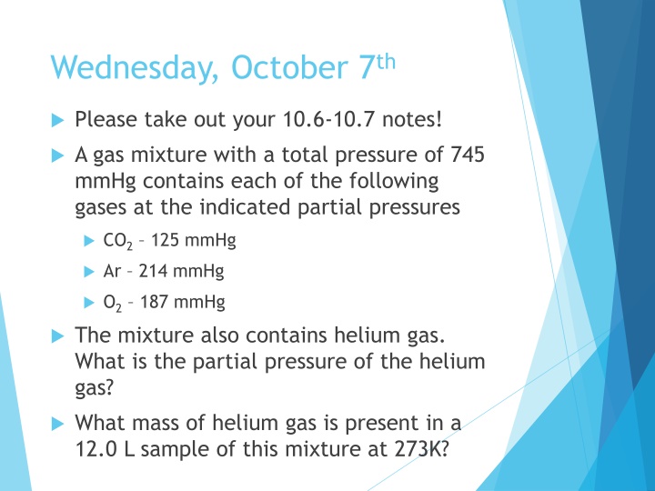 Gas Mixture Partial Pressures Calculation