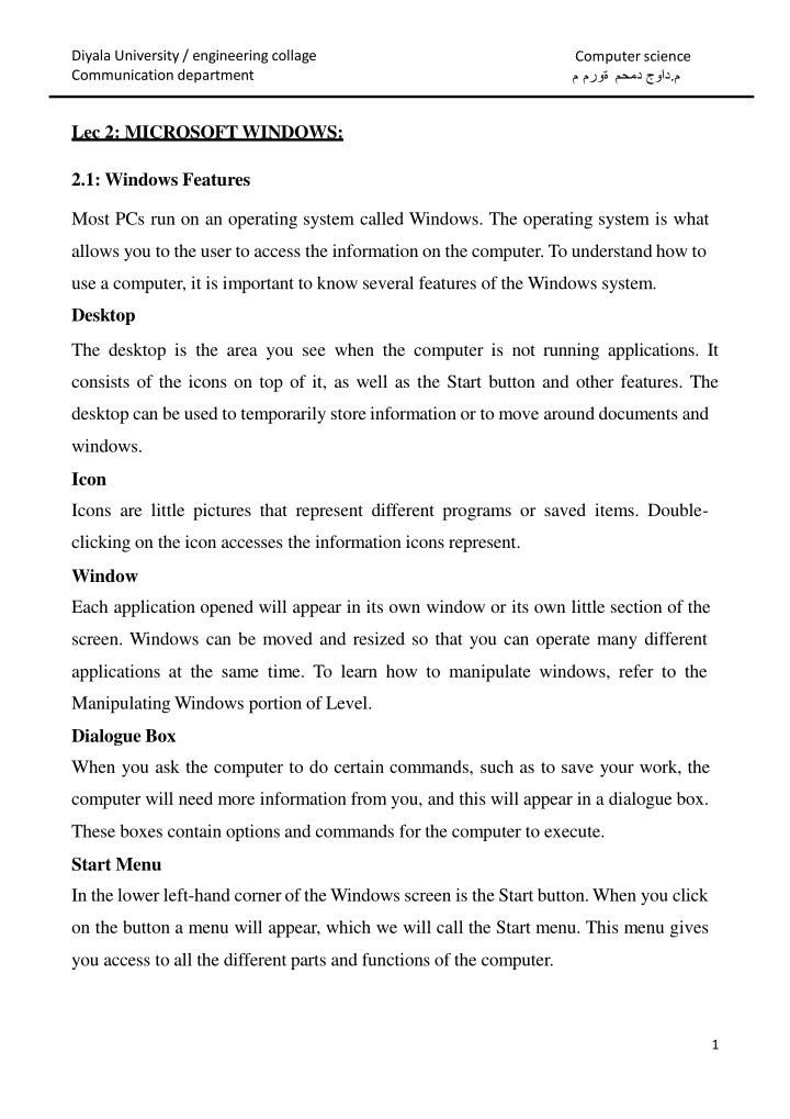 Introduction to Microsoft Windows Operating System