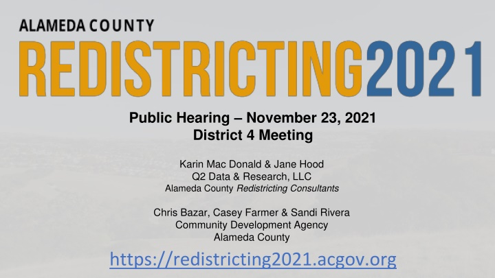 Alameda County Redistricting Public Hearing Overview