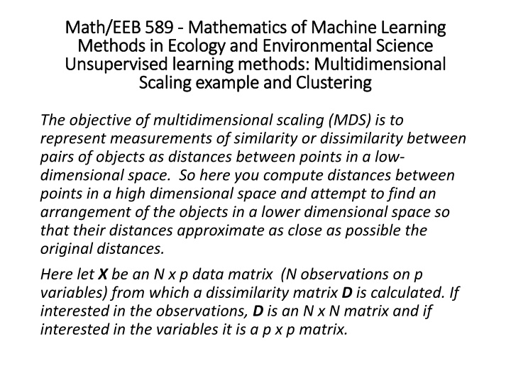 Mathematics of Machine Learning: Multidimensional Scaling & Clustering